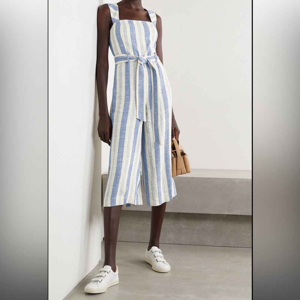 Alice + Olivia Marty Belted Striped Linen-Blend Jumpsuit - Picture 2 of 16